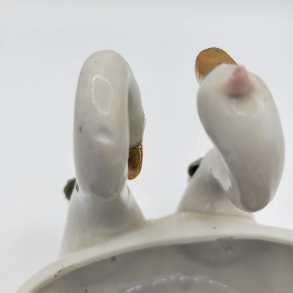 Vintage Double Swan China Trinket‎ Dish Vase With Flowers Collectible Home Decor